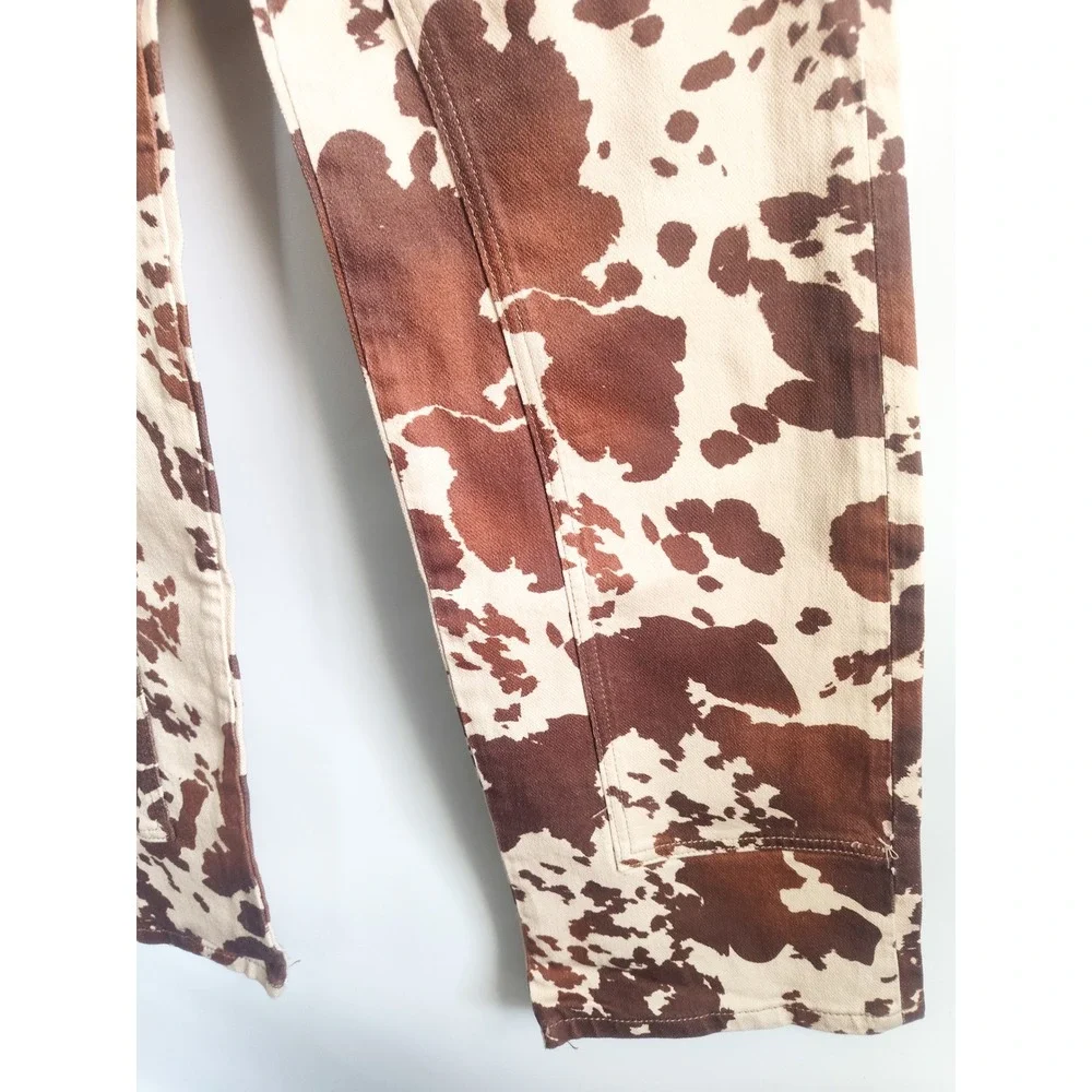 New Free People x Revolve Jeans 26 Risk Taker Cow Print Brown High Rise Straight